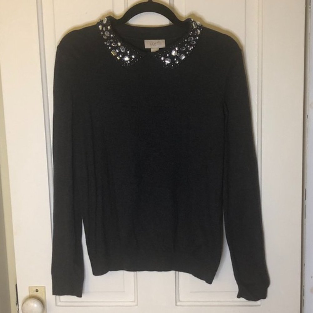 Loft Outlet- Rhinestone Collared- Sweater